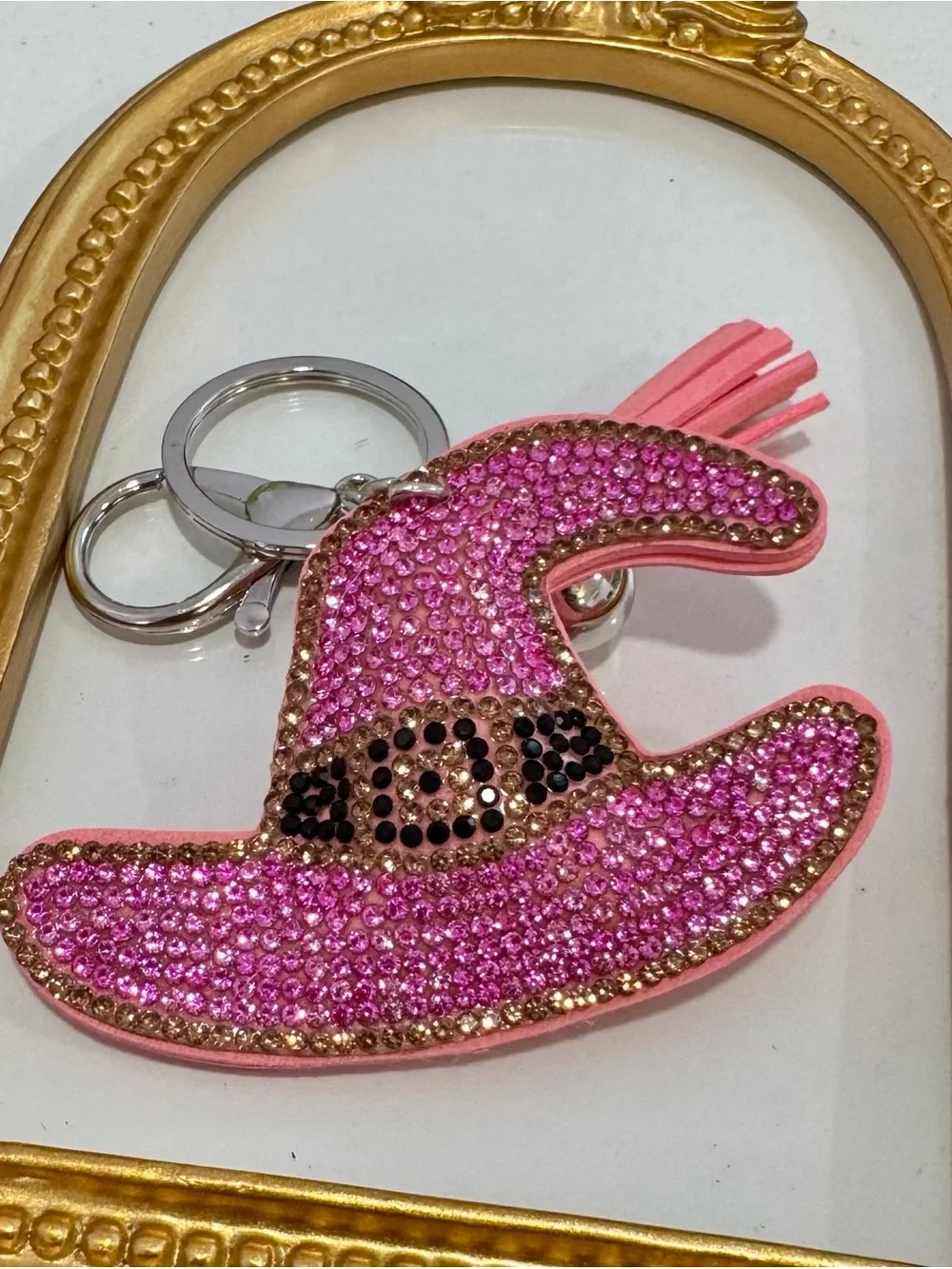 New Pink Crystal Witch Hat Keyring Charm with Tassel